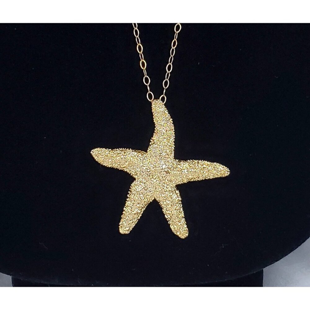 Gold Starfish Pendant Necklace By Love of Pretty With Long 34 inch chain